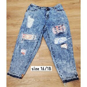 Boho patched plus size jeans lace 16 18 reworked upcycled patchwork diy eclectic